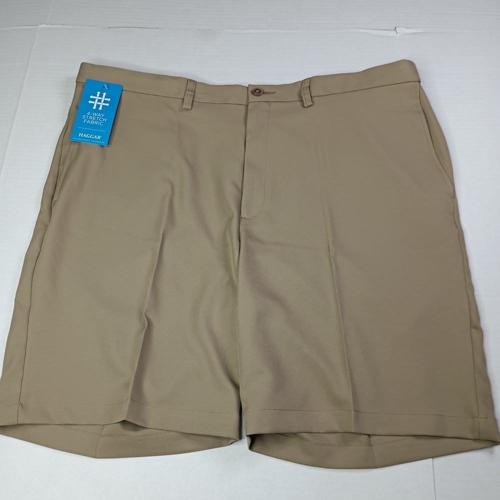 Haggar Cool 18 Pro Shorts Men's Size 42 W Tan 9.5" Ins Quick Dry Comfort Stretch